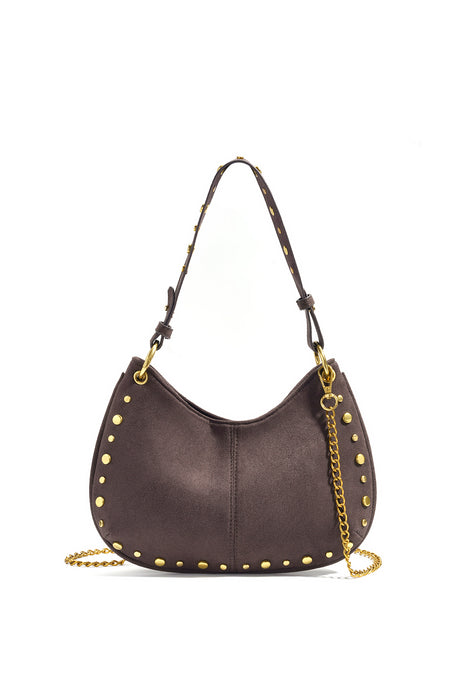 Rivet Suede Shoulder Bag in brown