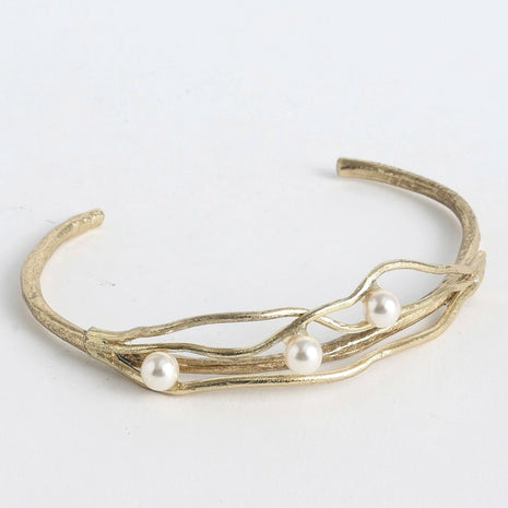 Bronze Open Cuff Bracelet with Freshwater Pearls