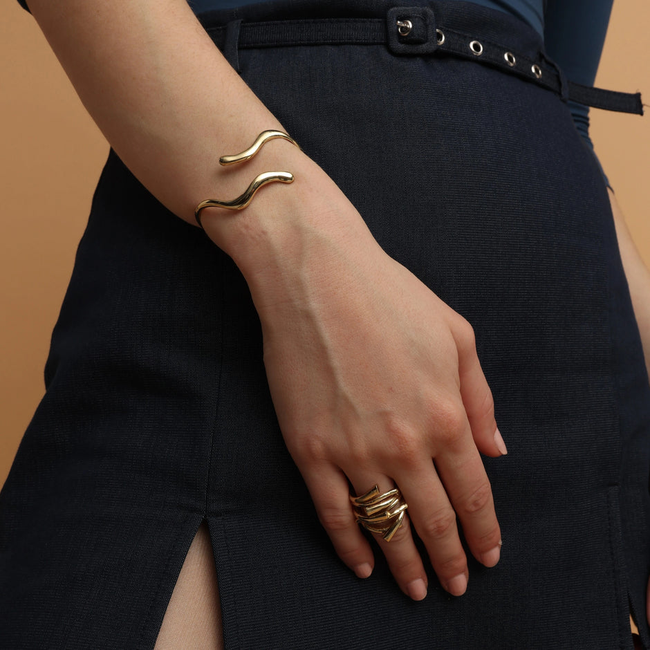 Snaky Minimalist Sculptural Gold-Finish Bracelet