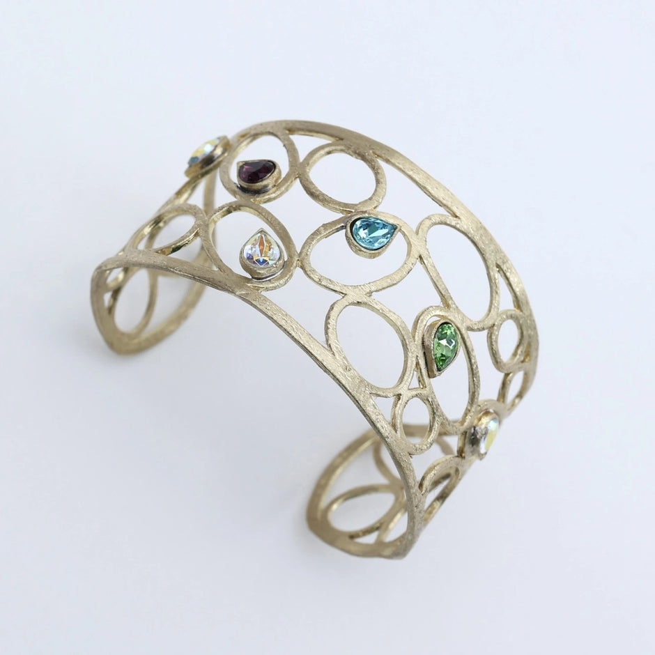 Bronze Cuff Bracelet with Multicolor Crystals