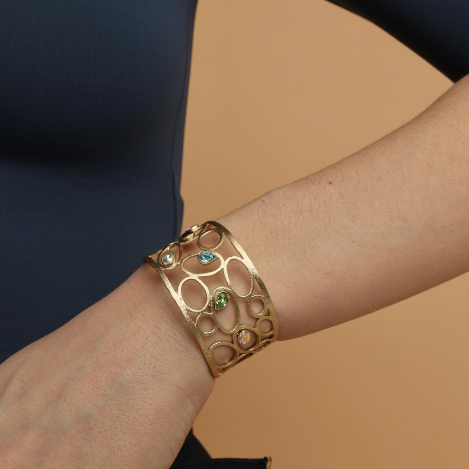 Bronze Cuff Bracelet with Multicolor Crystals