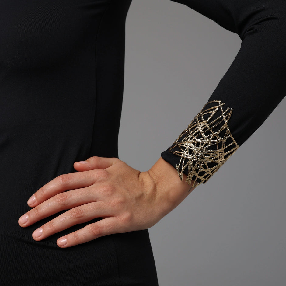 Wide Bronze Cuff Bracelet with Textured Finish