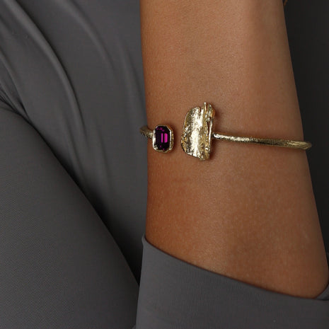 Bronze Open Cuff Bracelet with Faceted Crystal