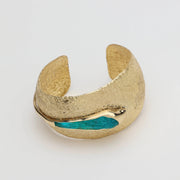 Azure Curve Bracelet – Handmade Bronze & Blue Resin Cuff