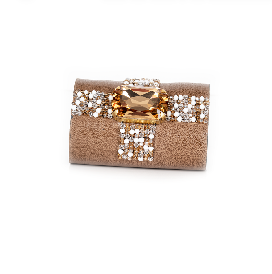 Champagne Grid Crystal Leather Cuff by The Dark Atelier – view 4