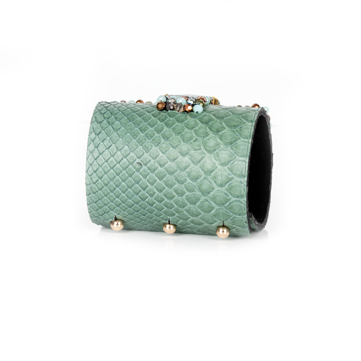 Mint Python Radiance Crystal Leather Cuff