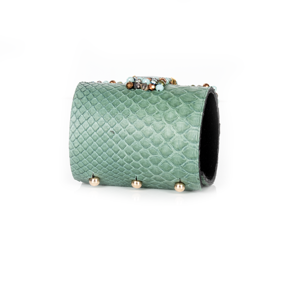 Mint Python Radiance Crystal Leather Cuff