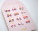 Yuko-B Kids Ceramic Stud Earrings Set – Pink Motifs (12 Pairs)