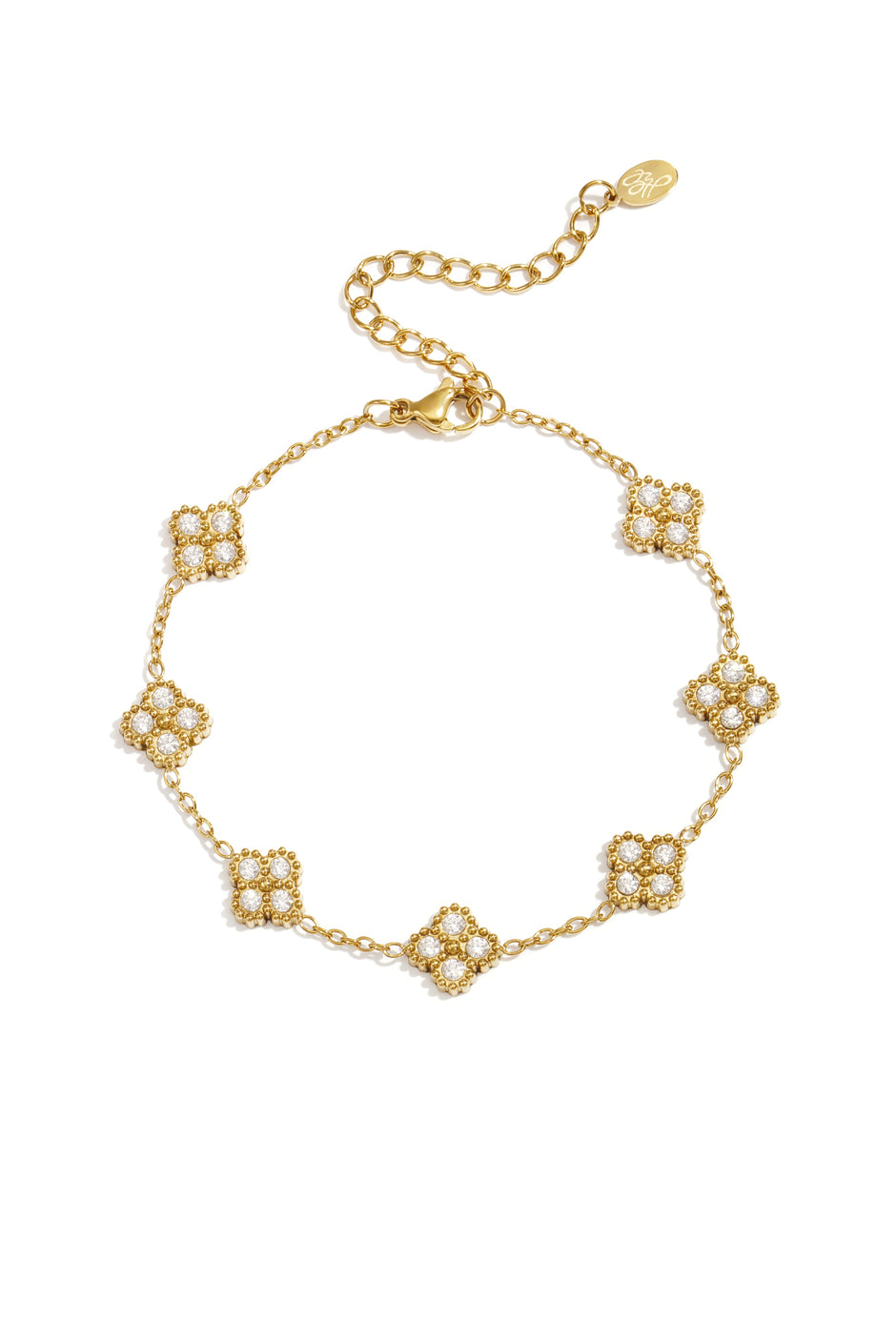 Bracelet with zirconia-set clovers