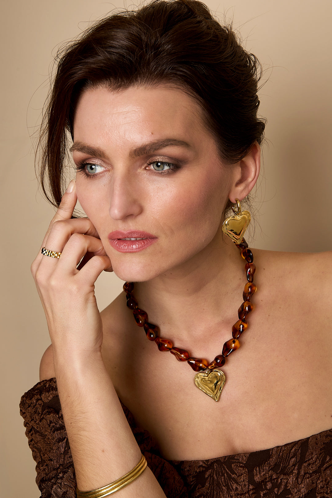 Natural Form Bead and Heart Necklace detail
