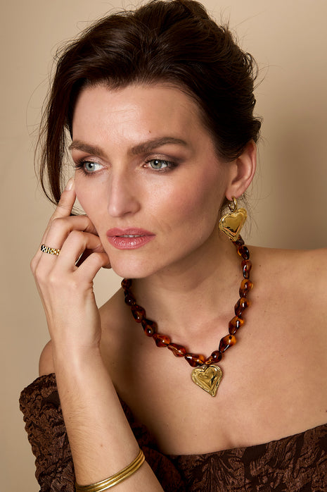 Natural Form Bead and Heart Necklace detail