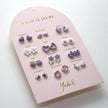Yuko-B Kids Ceramic Stud Earrings Set – Purple Motifs (12 Pairs)