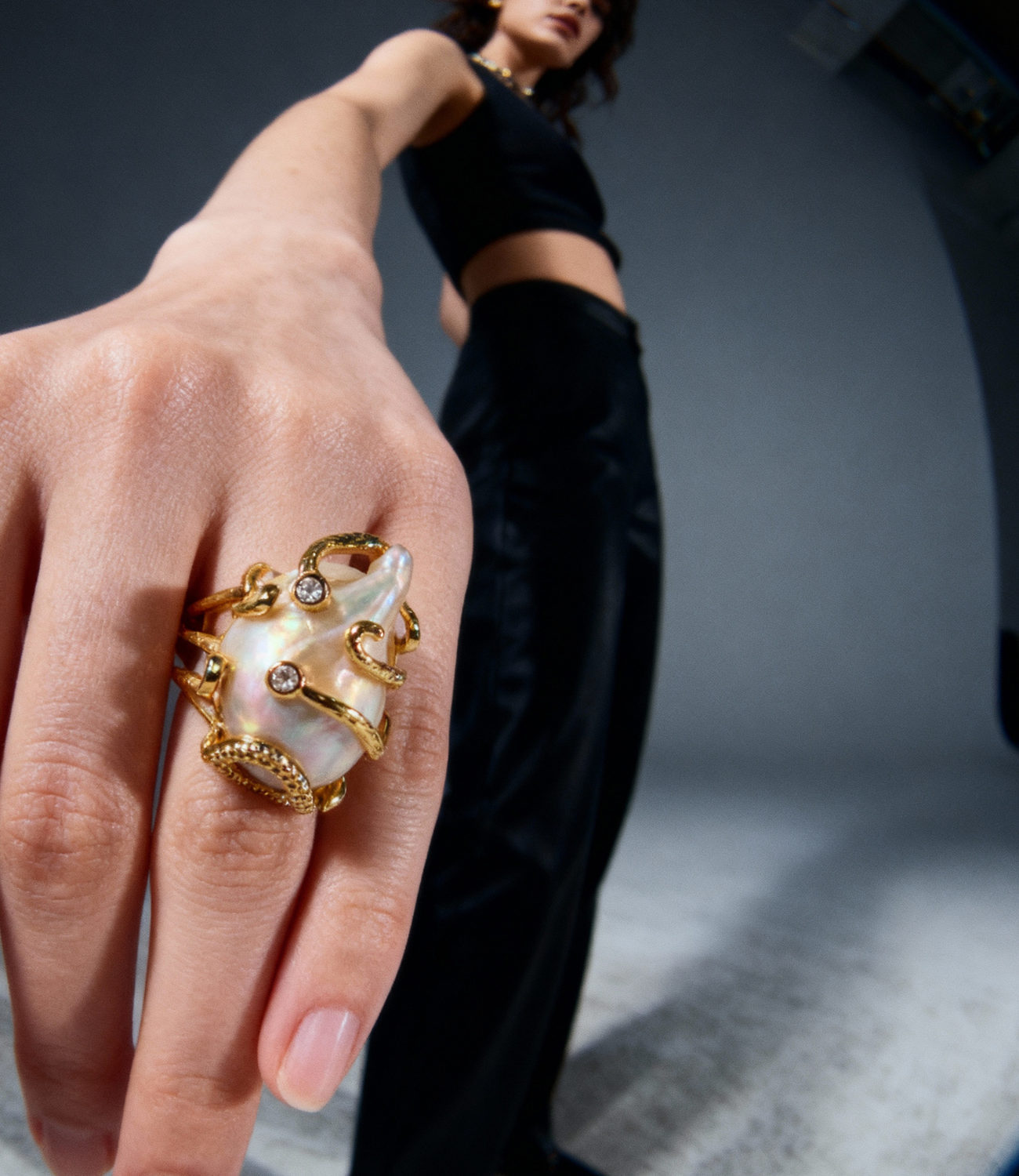 Natural Baroque Pearl Adjustable Ring | 18K Gold Plated Organic Elegance