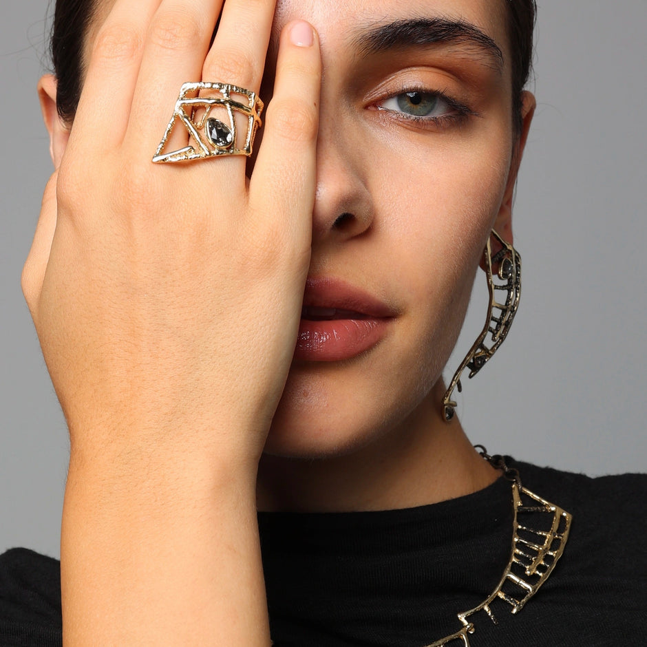 Bead Sculptural Lattice Ring