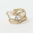 Gleam Swirly Ring – Bronze with White Crystal & Creamrose Pearl
