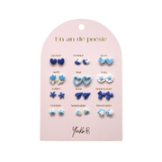 A Year of Blue Poetry – 12-Pair Ceramic Earrings for Girls (Nickel-Free)
