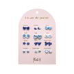 Blue themed kids earrings set with stainless steel posts and ceramic details, 12 pairs

