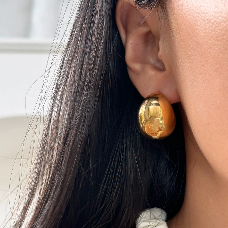Gold-Tone Stainless Steel Crescent Stud Earrings