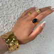 Gold-Plated Stainless Steel Ring with Black Resin Cabochon