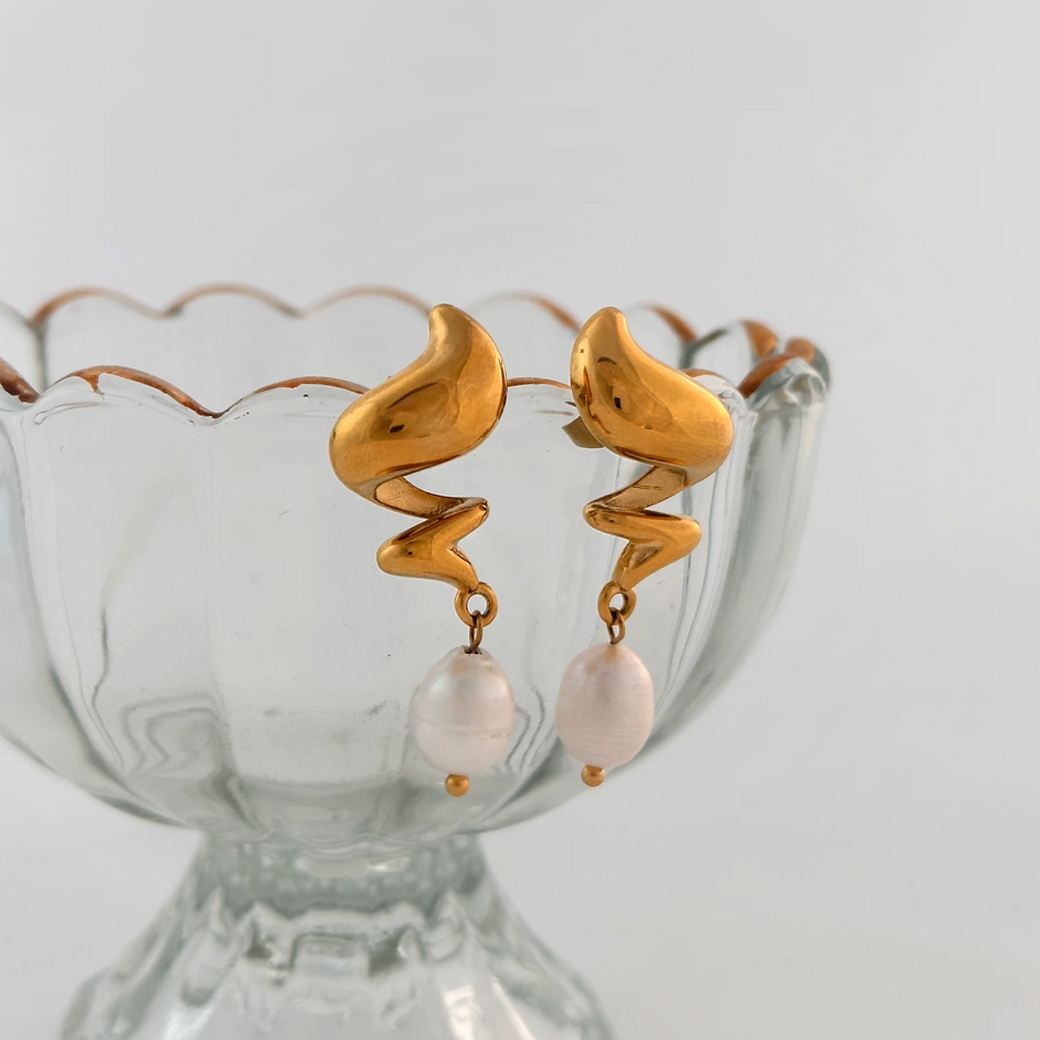 18k Gold Plated Natural Pearl Knot Earrings