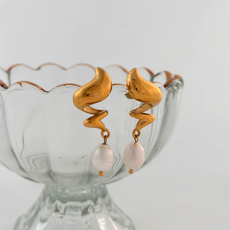 18k Gold Plated Natural Pearl Knot Earrings