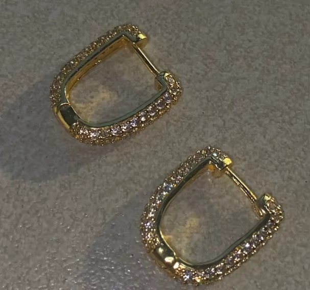 Geometric Gold-Plated Stainless Steel Hoop Earrings with Zircon