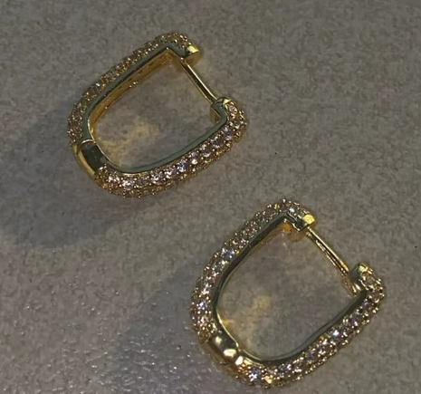 Geometric Gold-Plated Stainless Steel Hoop Earrings with Zircon