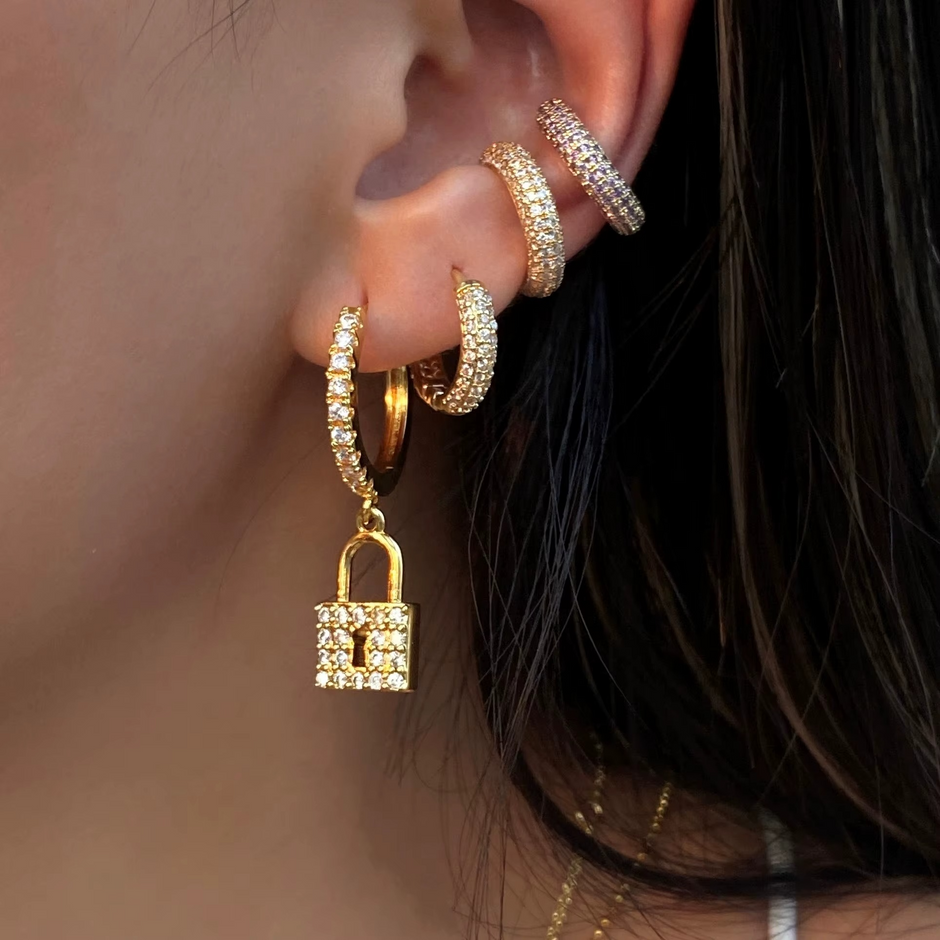 Gold-Plated Stainless Steel Hoop Earrings with Zircon