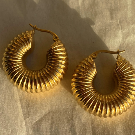 Textured Gold Hoop Earrings in Stainless Steel