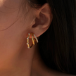 18k Gold Plated Triple Layer Coral Hoop Earrings with Zircon