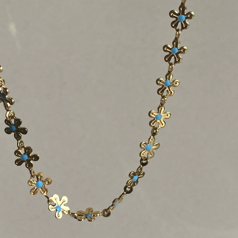 Blue Enamel Flower Necklace with Gold-Plated Chain