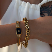 Vintage Luxe Herringbone Chain Bracelet – Black or White Inlay