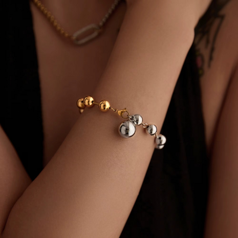 Two-Tone Stainless Steel Bead Bracelet with Gold-Plated Finish