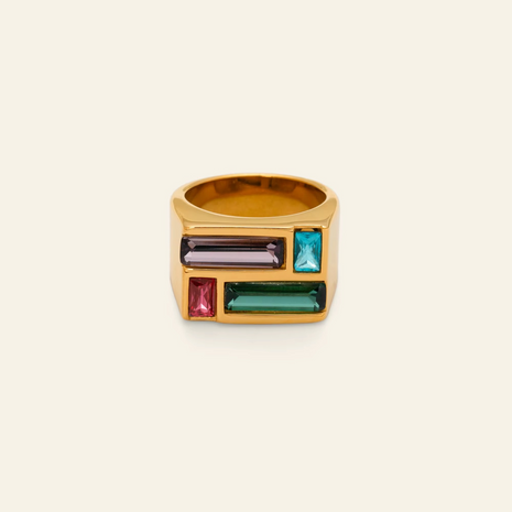 Gold-Plated Multicolour Baguette Crystal Ring