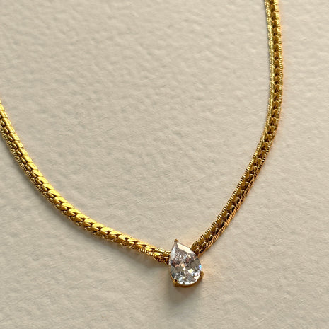 Gold-Plated Stainless Steel Necklace with Teardrop Zircon