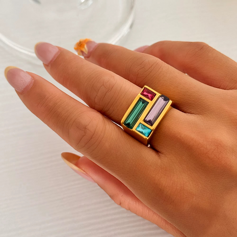 Gold-Plated Multicolour Baguette Crystal Ring