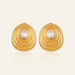 Oval Zircon Stud Earrings with Gold-Plated Setting