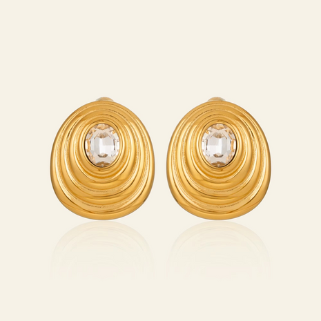 Oval Zircon Stud Earrings with Gold-Plated Setting