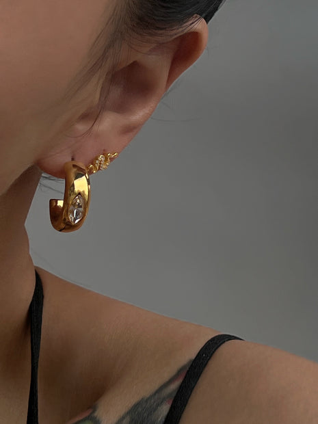 Gold-Plated Sterling Silver Stud Earrings with Marquise Zircon