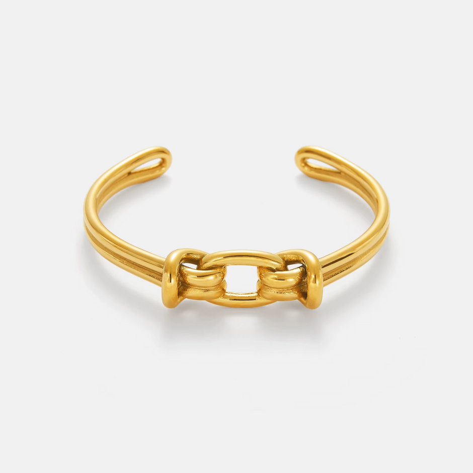 Chain Link Cuff Bracelet in 18K Gold-Plated Stainless Steel