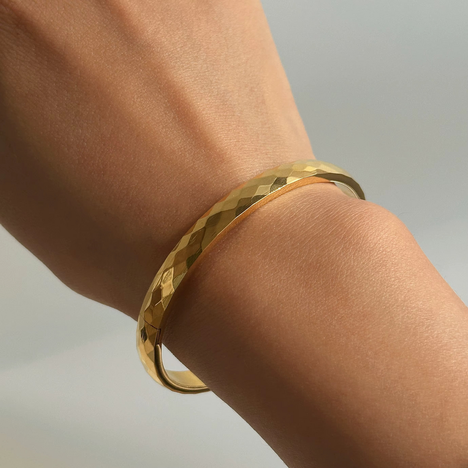 Faceted 18K Gold-Plated Stainless Steel Bangle