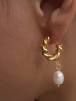 18k Gold Plated Twist Hoop Earrings with Freshwater Pearl Drop