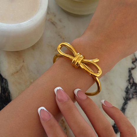 Bow Cuff Bracelet in 18K Gold-Plated Stainless Steel