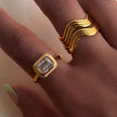 Gold-Plated Stainless Steel Ring with Rectangular Zircon