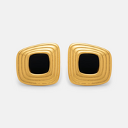 ENOTIA trapezoid gold-plated stainless steel earrings with black enamel