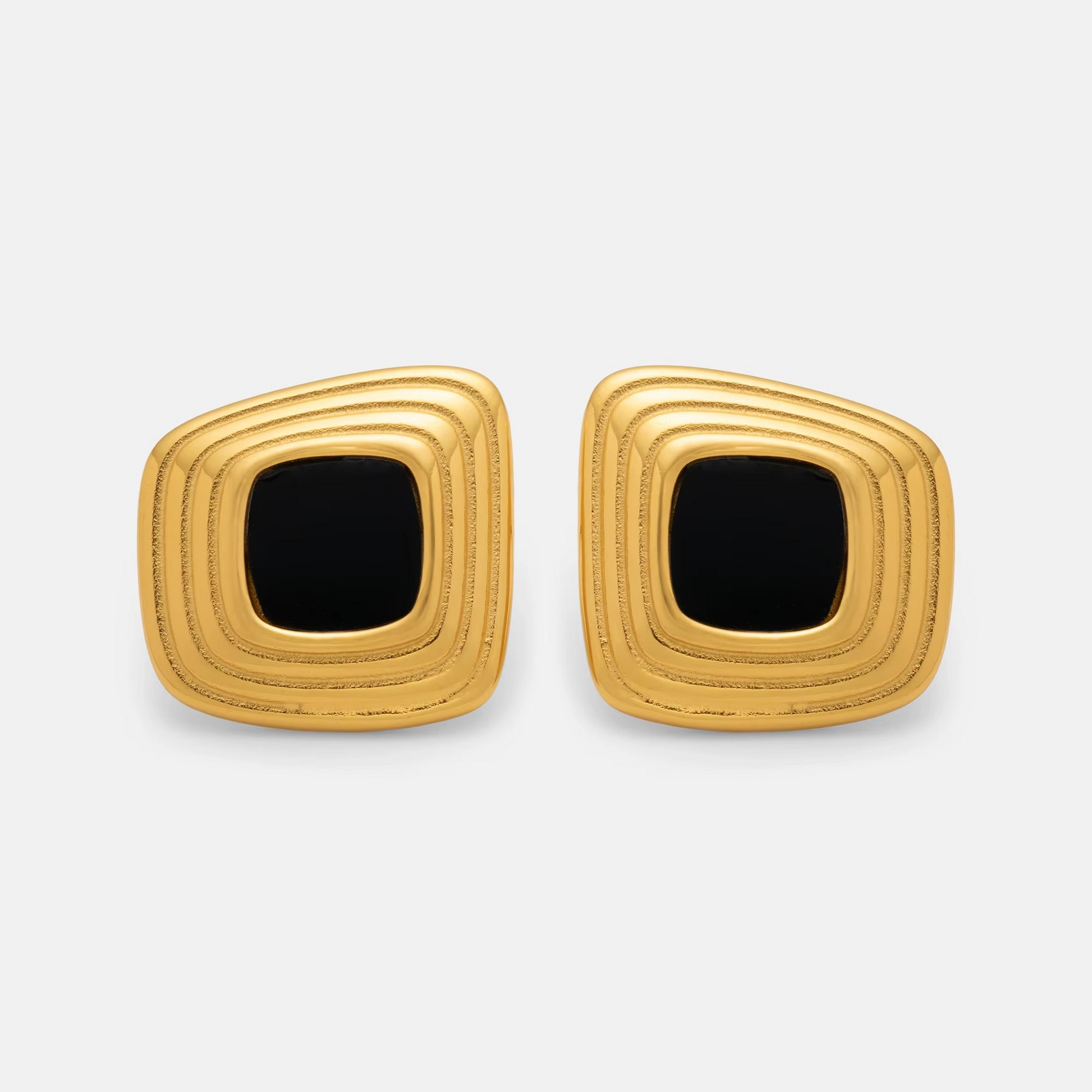 ENOTIA trapezoid gold-plated stainless steel earrings with black enamel