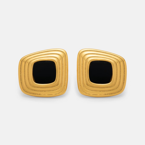 ENOTIA trapezoid gold-plated stainless steel earrings with black enamel