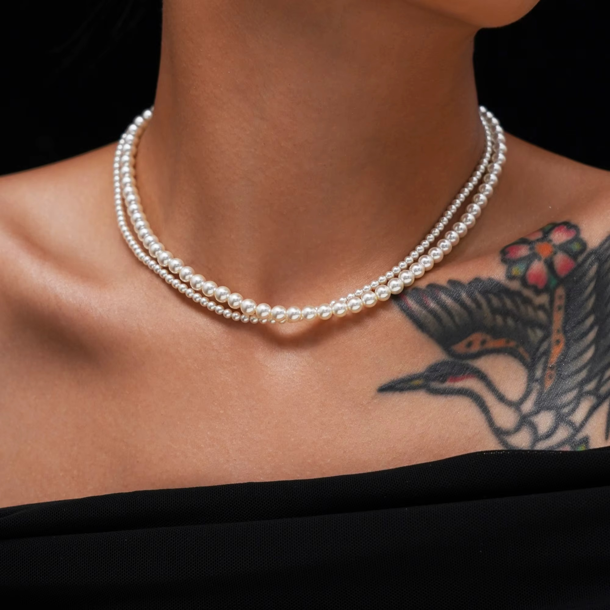 Layered Imitation Pearl Necklace with Gold-Plated Clasp – 39+5 cm – Designed in Greece