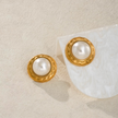 Gold-Plated Stainless Steel Stud Earrings with Pearl