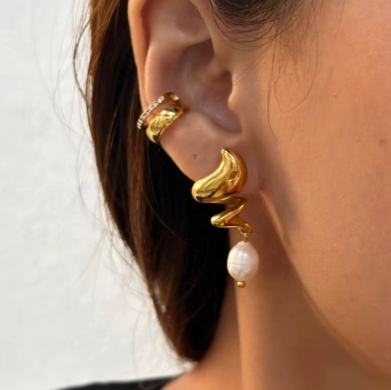 18k Gold Plated Natural Pearl Knot Earrings